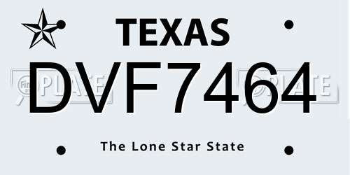 DVF7464 Texas License Plate