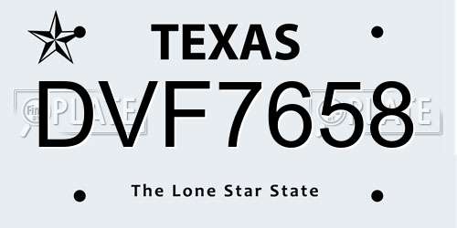 DVF7658 Texas License Plate