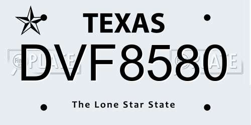 DVF8580 Texas License Plate