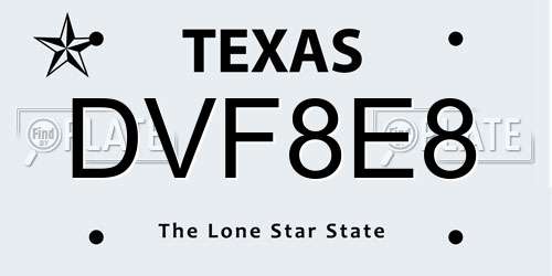 DVF8E8 Texas License Plate