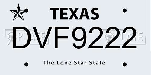 DVF9222 Texas License Plate