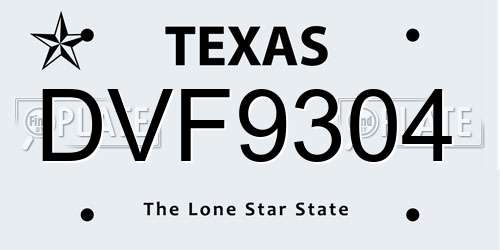 DVF9304 Texas License Plate