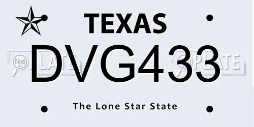 DVG433 Texas License Plate