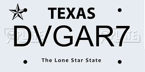 DVGAR7 Texas License Plate