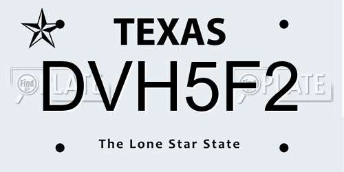 DVH5F2 Texas License Plate