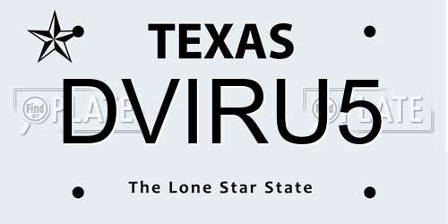 DVIRU5 Texas License Plate