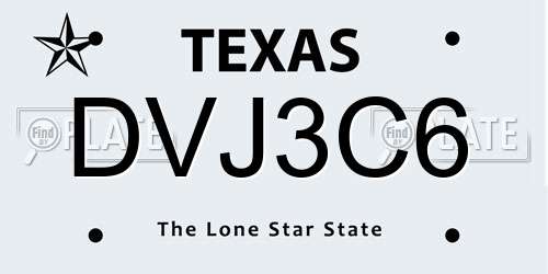 DVJ3C6 Texas License Plate