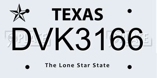 DVK3166 Texas License Plate