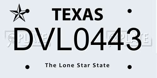 DVL0443 Texas License Plate