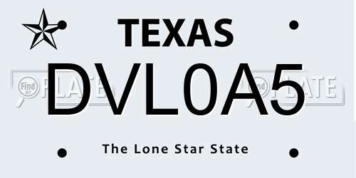 DVL0A5 Texas License Plate
