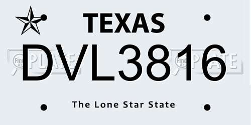 DVL3816 Texas License Plate