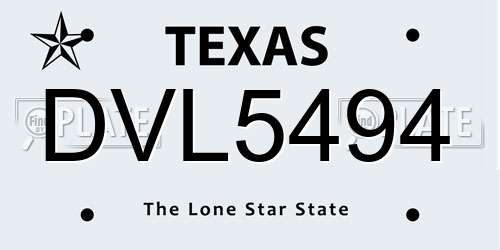 DVL5494 Texas License Plate