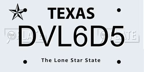DVL6D5 Texas License Plate