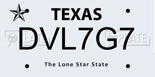 DVL7G7 Texas License Plate