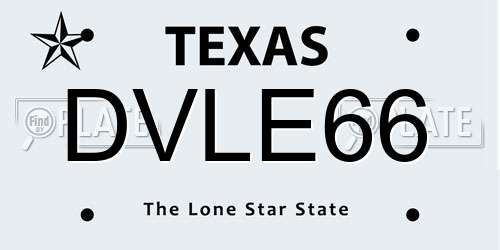 DVLE66 Texas License Plate