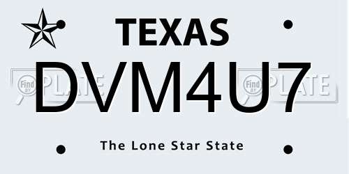 DVM4U7 Texas License Plate