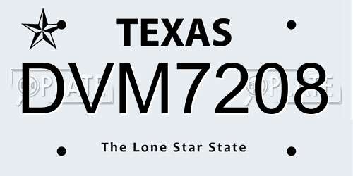 DVM7208 Texas License Plate