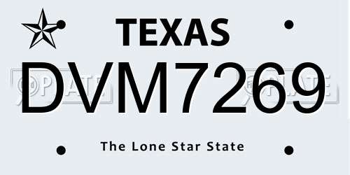 DVM7269 Texas License Plate