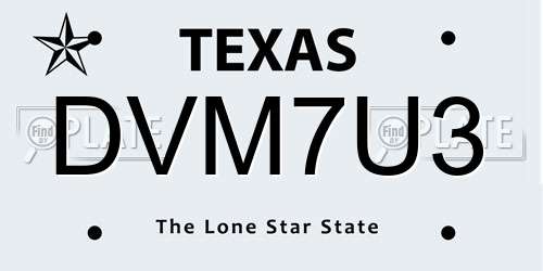 DVM7U3 Texas License Plate