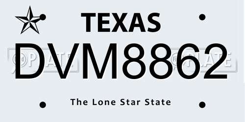 DVM8862 Texas License Plate