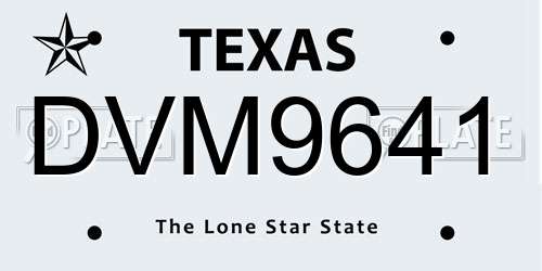 DVM9641 Texas License Plate