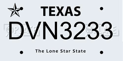 DVN3233 Texas License Plate