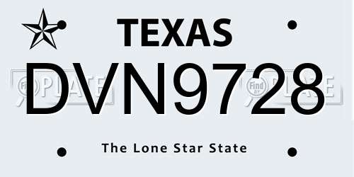 DVN9728 Texas License Plate