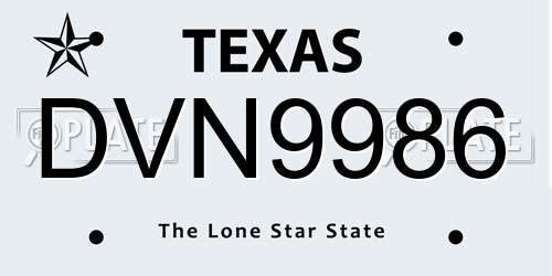 DVN9986 Texas License Plate