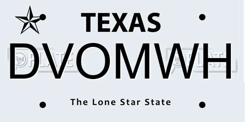 DVOMWH Texas License Plate