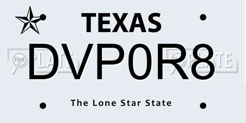 DVP0R8 Texas License Plate