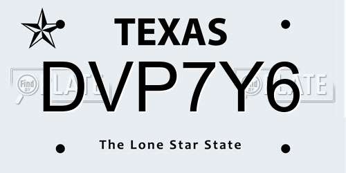 DVP7Y6 Texas License Plate