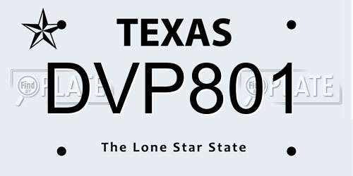 DVP801 Texas License Plate