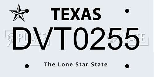 DVT0255 Texas License Plate