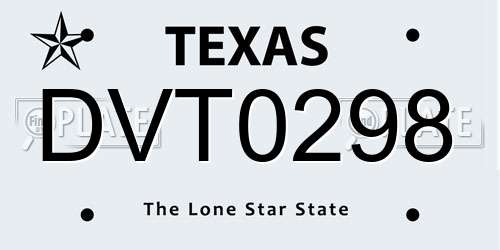 DVT0298 Texas License Plate