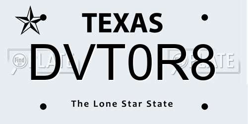 DVT0R8 Texas License Plate