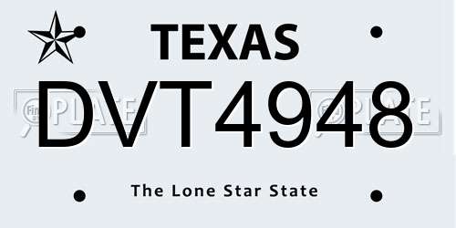 DVT4948 Texas License Plate