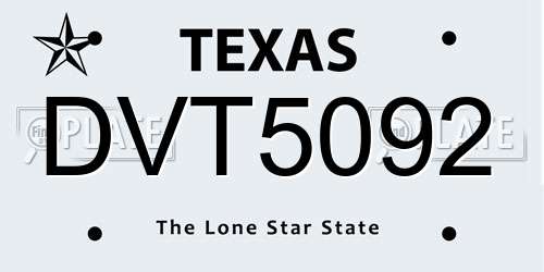 DVT5092 Texas License Plate