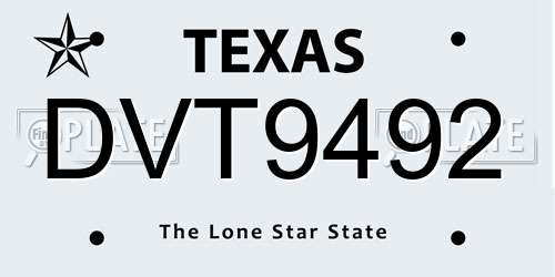 DVT9492 Texas License Plate