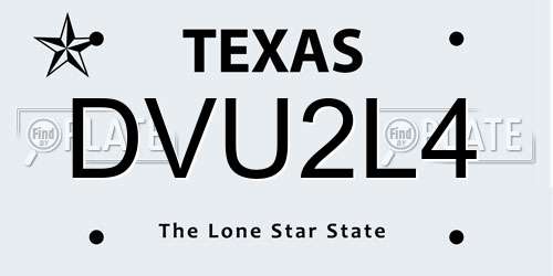 DVU2L4 Texas License Plate