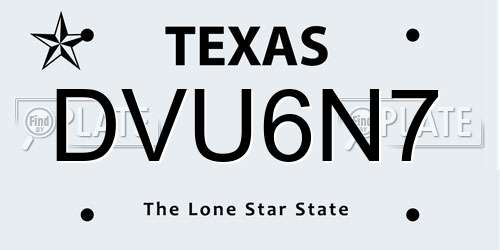 DVU6N7 Texas License Plate