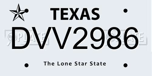 DVV2986 Texas License Plate