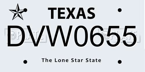 DVW0655 Texas License Plate