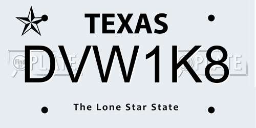 DVW1K8 Texas License Plate