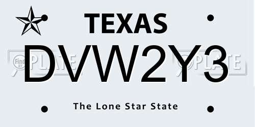 DVW2Y3 Texas License Plate