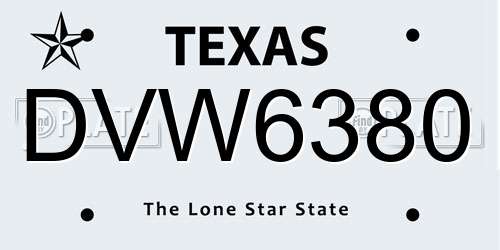 DVW6380 Texas License Plate