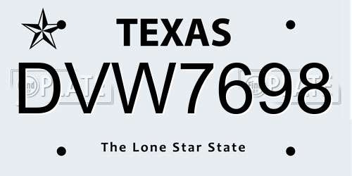 DVW7698 Texas License Plate