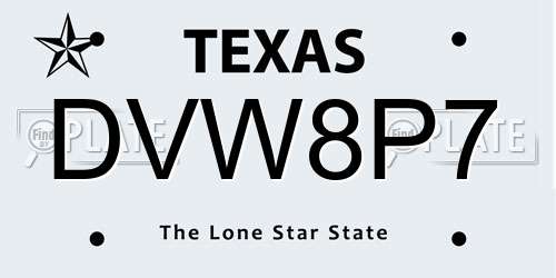 DVW8P7 Texas License Plate