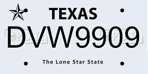 DVW9909 Texas License Plate