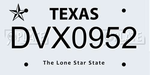 DVX0952 Texas License Plate