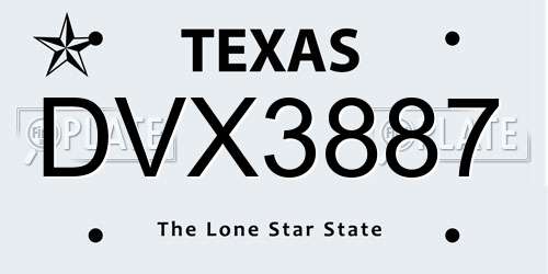 DVX3887 Texas License Plate